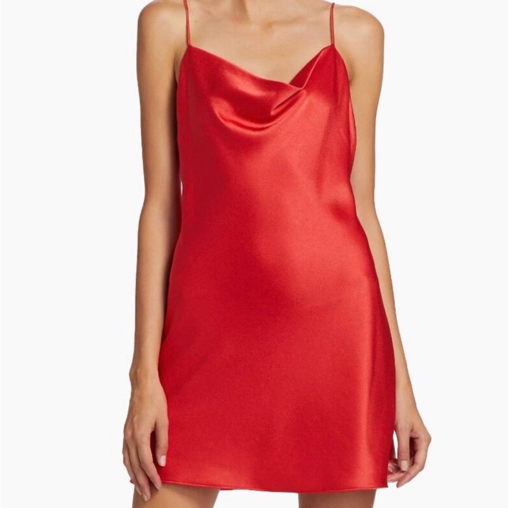 Alice + Olivia Harmony Mini Slip Dress Bright Poppy